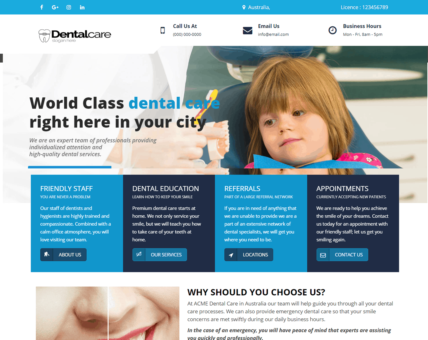 Dental clinic wordpress theme.