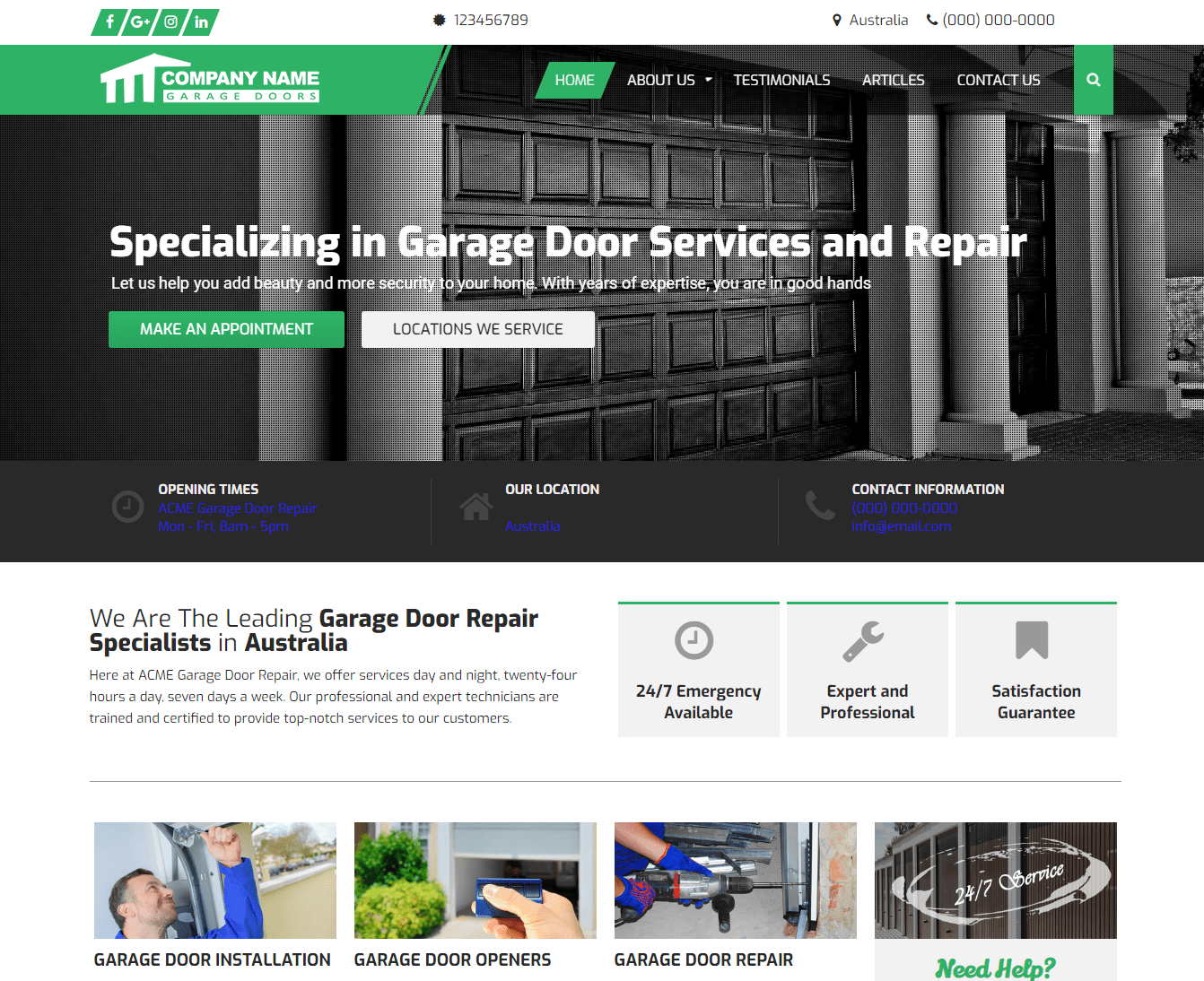 A website for Garage Doors services.