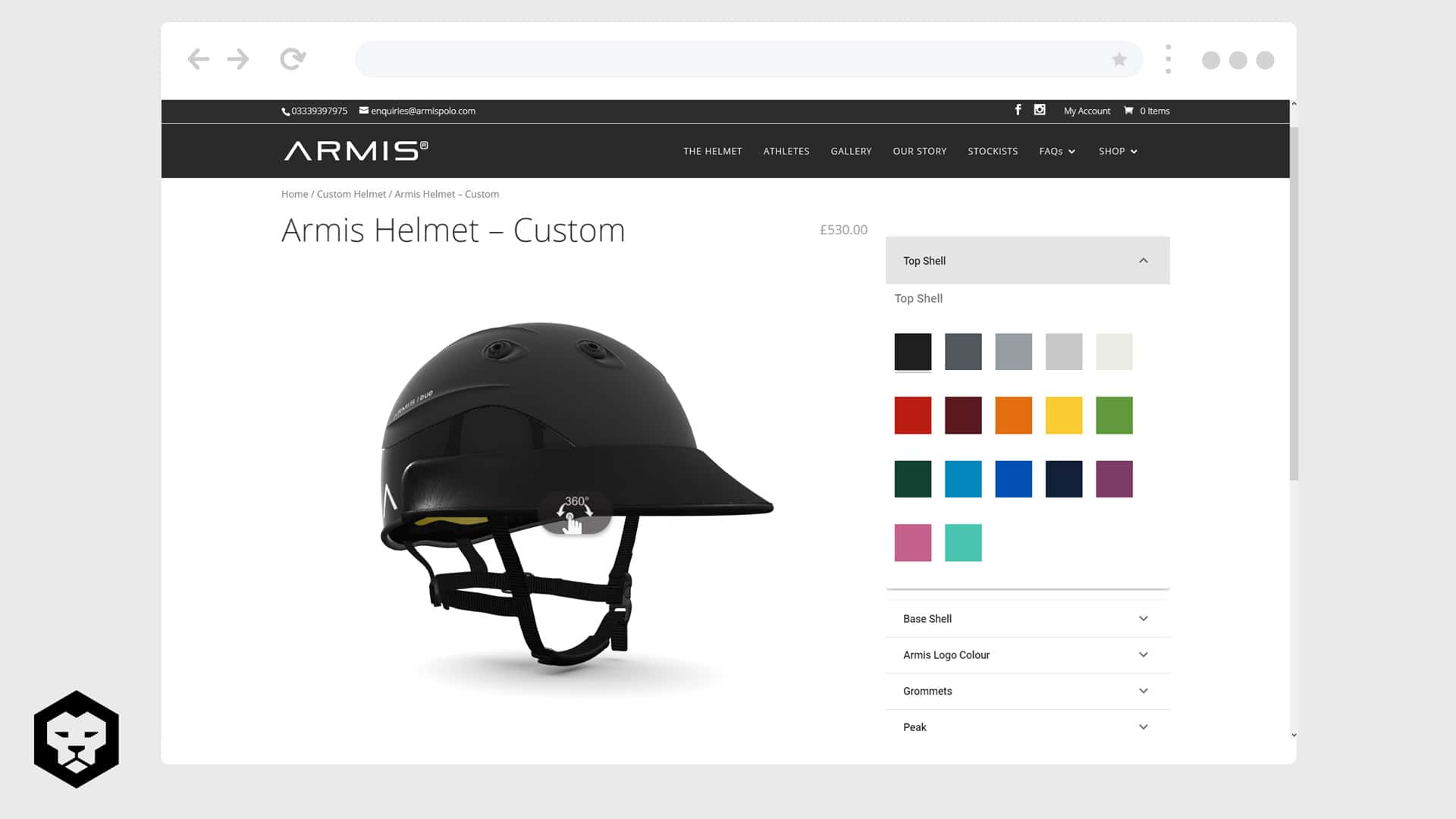 A helmet is displayed on a website.