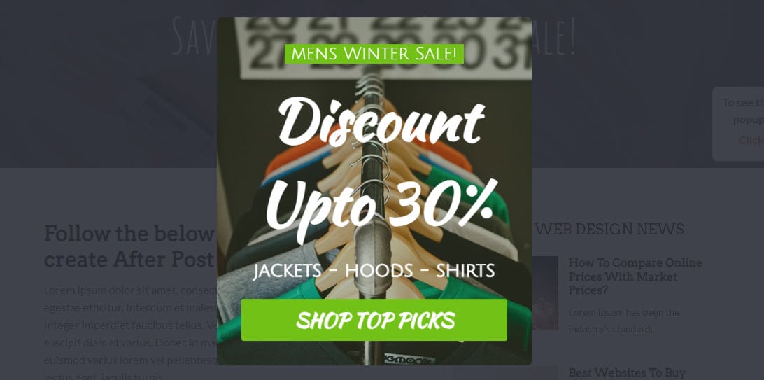 A t-shirt shop ad with a discount up to 30 %.